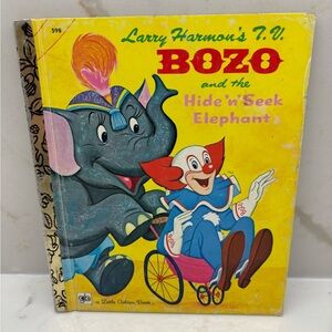 Vintage Little Golden Book Larry Harmon's TV Bozo and Hide 'n' Seek Elephant